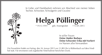 Traueranzeige von Helga Pöllinger von Pegnitz-Zeitung
